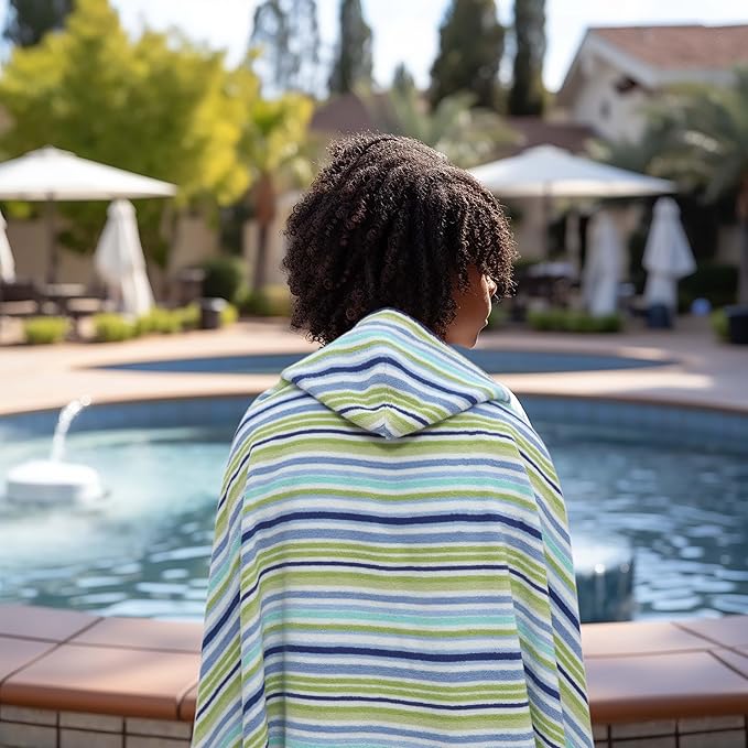 Hooded Bath Towel Wrap - 100% Cotton Terry Large Oversized Hooded Kids Towel - Toddler Shower Pool Beach Towel - Super Soft Plush Absorbent Quick Dry Easy Care Gift - 30x60 - Blue Multi