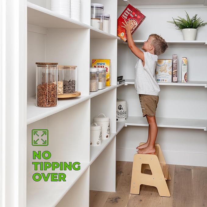 Wooden Step Stools for Kids - Sturdy, Non-Slip, Non-Tip Toddler Step Stool for Bathroom Sink for Your Little Girl or Boy - Varnished