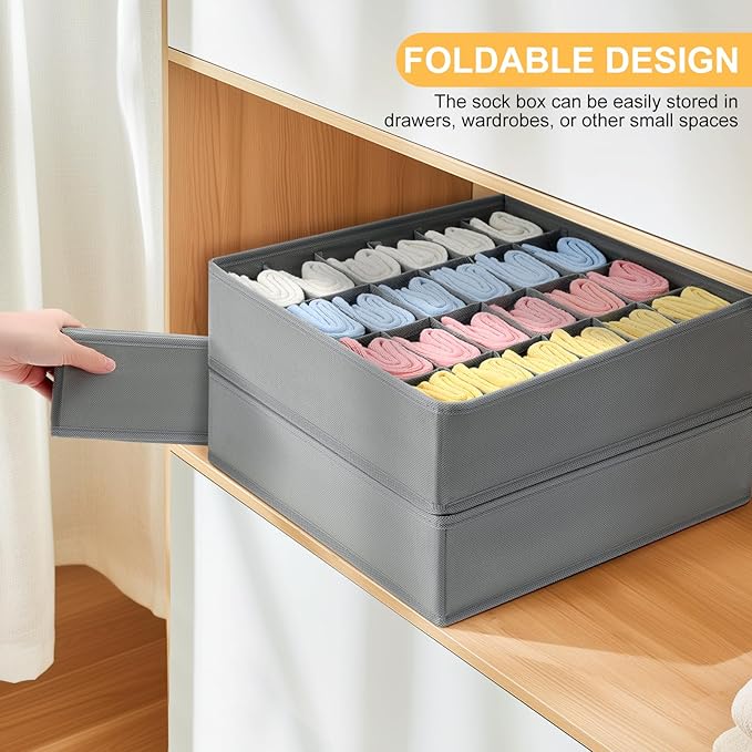 Joyoldelf Sock Organizer Drawer Organizer - Underwear Organizer, 24 Cell Collapsible Closet Organizers and Storage Sock Holders Organizers for Storing Socks, Ties, Belts 6 Pack
