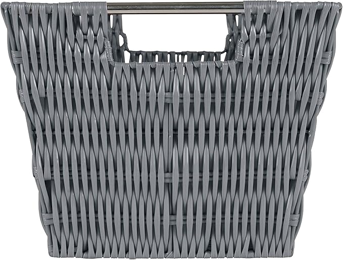 Simplify 12"x10"x8" Medium Woven Basket for Storage with Handles, Nursery, Playroom, Toys, Bedroom, Closet, Clothes, Office, Decorative Rattan Totes, Charcoal
