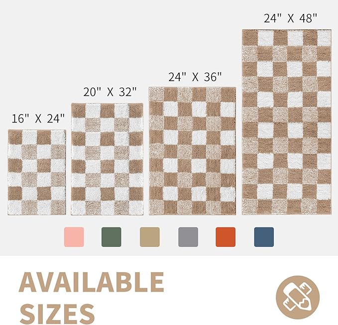 CozeCube Checkered Bath mats for Bathroom Non Slip, Plush Shaggy Bath Rugs for Bathroom Washable, Buffalo Plaid Bath mat, Beige, 36" x 24"