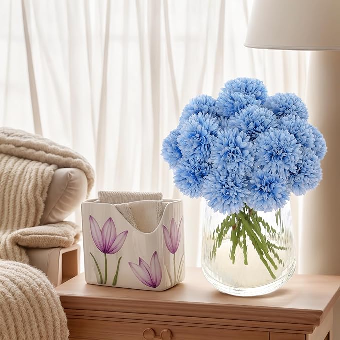 Kimura's Cabin 20Pcs Blue Fake Silk Chrysanthemum Artificial Ball Flowers Faux Mums Flowers Wedding Arrangements Decor Bouquets Home Festival Table DIY Decoration Center (Blue)