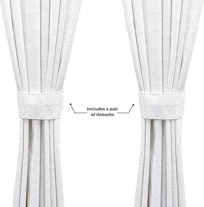 Ramanta Home 100% Cotton Light Filtering Curtains 50x72 Inch - Set of 2, White Curtain for Living Room, Bedroom, Farmhouse Cotton Textured Slub Fabric Semi Sheer Back Tab Window Linen Panels - White