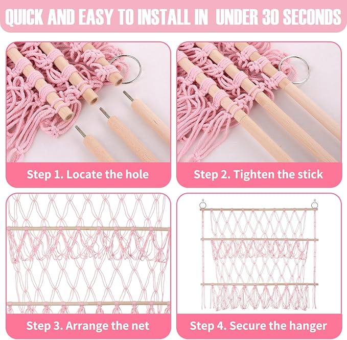 Stuffed Animal Net or Hammock Large Corner Storage for Plushies Stuffed Animals Zoo Wall Hanging Organizer Holder for Toy Hammock, Space-Saving Kids Nursery Decor (Pink)