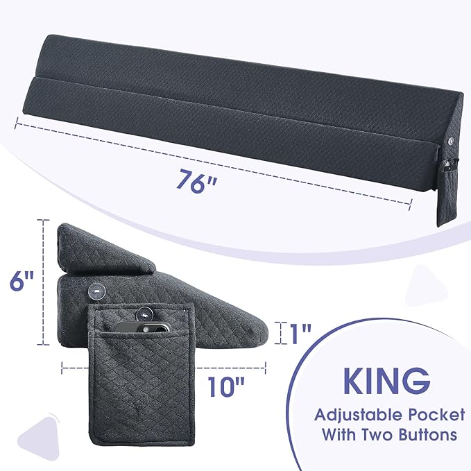 Bed Wedge Pillow for Headboard - Wedge Pillow Headboard King(76"x10"x6") - Foldable Bed Gap Filler/Headboard Pillow/Mattress Wedge - Fill Gap (0-8") Between Headboard and Mattress - AshGray