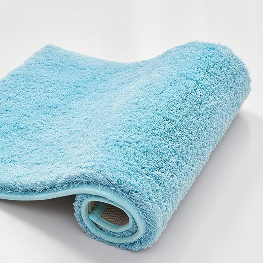 CozeCube Upgraded Shaggy Bath mat for Bathroom Non Slip 36" X 24", Super Soft Quick Dry Bath Rugs, Fluffy Plush Bathroom Rugs Machine Washable, Light Blue