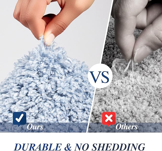 Walensee Non Slip Bath Mat (16 x 24, Ombre Blue) - Soft Microfiber Shaggy Mat, Machine Washable, Thick Plush for Shower