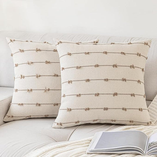 Boho Throw Pillow Covers 22x22 Set of 2 Modern Farmhouse Decorative Cushion Case Tufted Square Pillows Cover Neutral Pillow Cases Accent Pillowcase for Sofa,Couch,Bed,Beige and Khaki