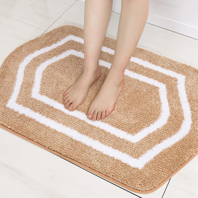 COSY HOMEER Extra Thick Bath Linen Sets Rugs - Anti-Slip Bath Mats Soft Plush 100% Strong Polyester Living Room Bathroom Floor Water Absorbent(Beige,24x36 - Inches)
