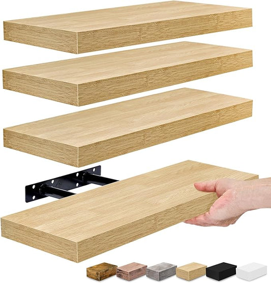 Sorbus Floating Shelves for Wall, 16" Bathroom Shelves Wall Mounted for Kitchen, Bedroom, Living Room, Bathroom Storage, Over Toilet, Hanging Book Shelf for Wall Home Decor (4 Pack)