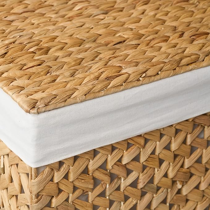 Ludmila Water Hyacinth Woven Rectangular Laundry Hamper Woven Laundry Basket with Lid - Large Wicker Basket for Clothes Storage (Natural Brown, 20.9x1x24.8 in)