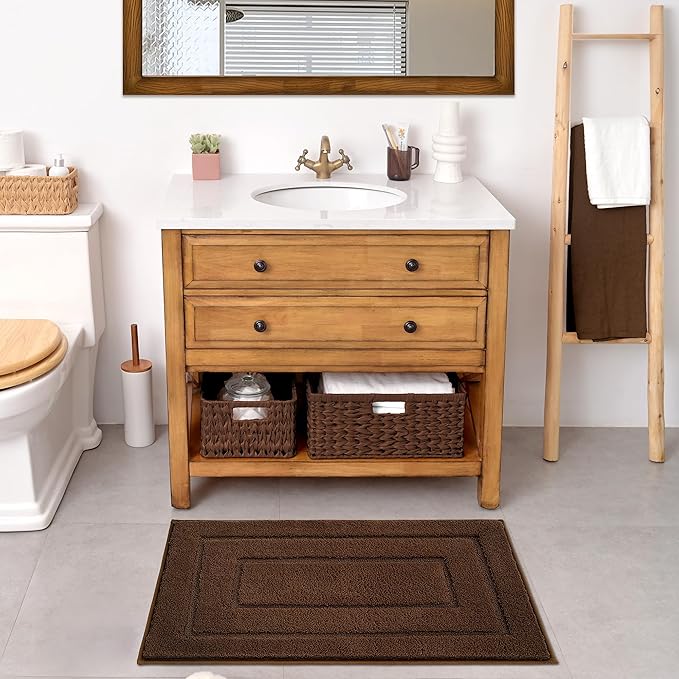GRANNY SAYS Bathroom Rugs Non Slip 36" x 24", Bath Mats for Bathroom, Super Soft and Water Absorbent, Microfiber Washable Bath Rugs for Shower Room Floor, Tub, Brown