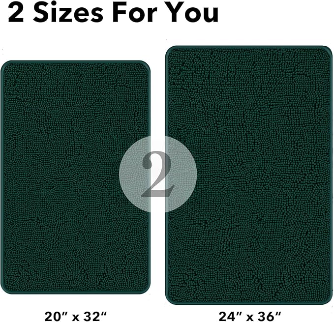 Dark Teal Bathroom Rugs Sets 2 Piece – Absorbent and Washable Bath Mat, Non-Slip, Thick Soft Chenille Bath Rugs for Bathroom Floor, Shower, Sink - 20" x 32"+24" x 36"