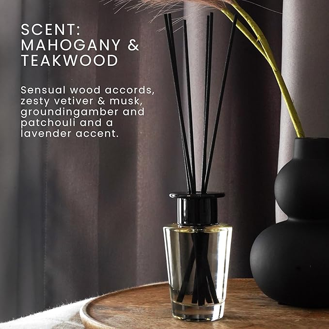 Mahogany & Teakwood Reed Diffuser for Home - Luxury Scent Diffuser with Premium Fiber Reeds for Lasting Gentle Dispersal - Natural, Toxin-Free Aroma Inspired by Ambercrombie & Fitch