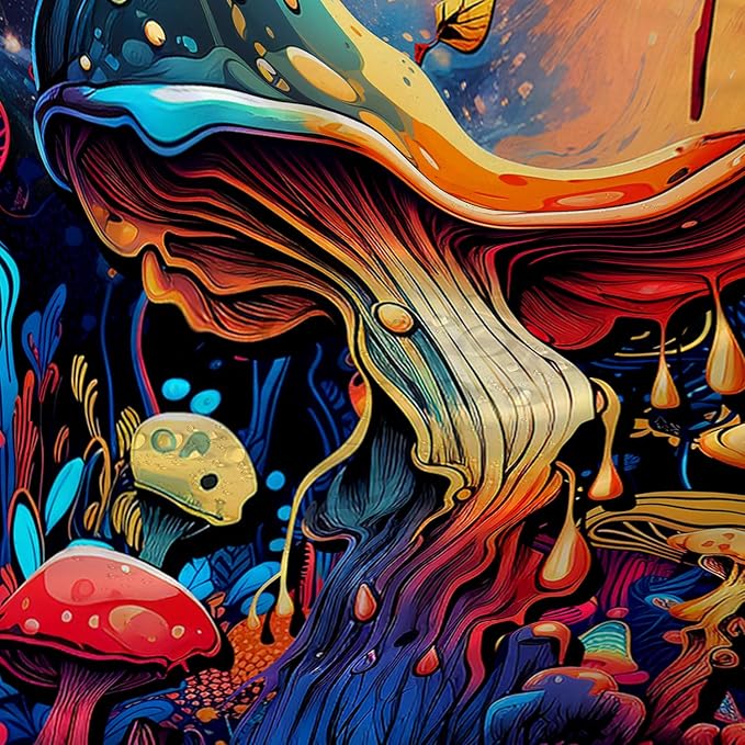 AILONEN Cartoon Magic Mushroom Shower Curtain,Funny Mushroom Waterproof Fabric Shower Curtain Set for Kids Girls,Boho Natural Plants Starry Night Shower Curtain with Hooks for Bathroom, 48" W*72" H