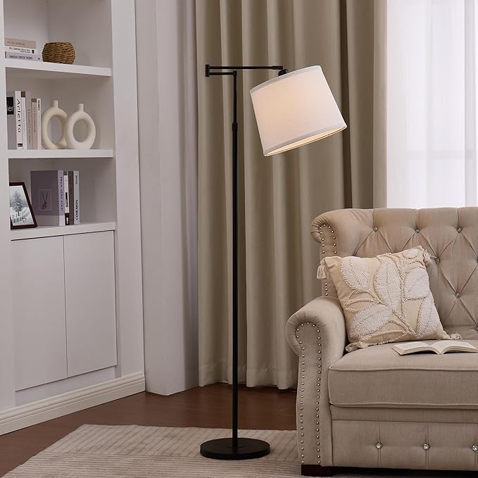 55"-65.5" Adjustable Floor Lamp for Living Room, Black Swing Arm Floor Lamps for Home, Modern Standing Lamp, Tall Black Floor Lamp for Reading, Home Office, Nursery, Bedroom