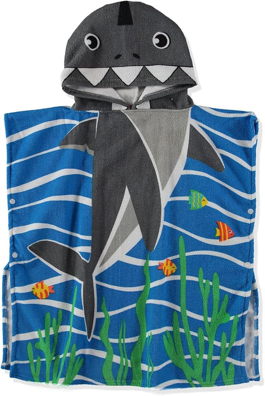 Boys and Girls Absorbent Hooded Beach Towel Pullover Character Microfiber Bath Towel with Side Snaps (Shark, 2-3T)
