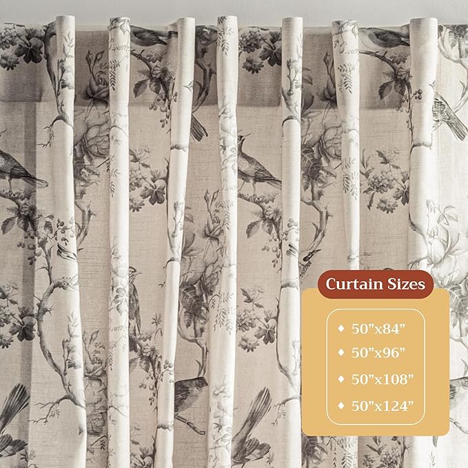 Maison d' Hermine Curtains for Living Room 100% Cotton 124 inch Length One Panel Light Filtering Curtains for Bedroom Windows with Rod and Loop Pockets Drapes (Turin, 50" W x 124" L)