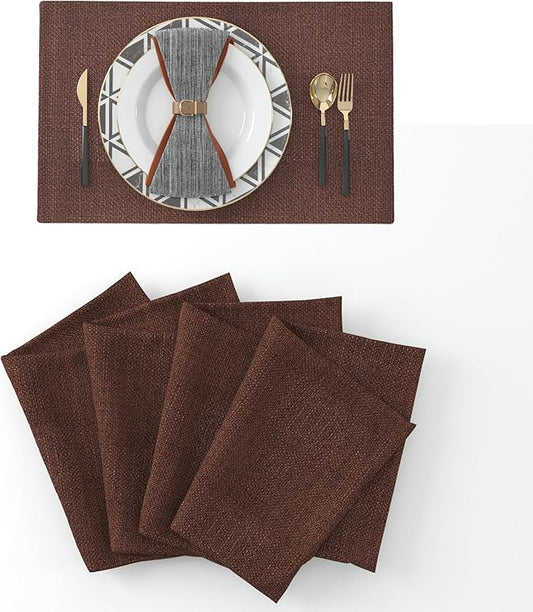4 Piece Soft Handmade Faux Linen Place Mats Heat Resistant Dining Table Place Mats Kitchen Table Mats 12 x 18 Coffee Brown