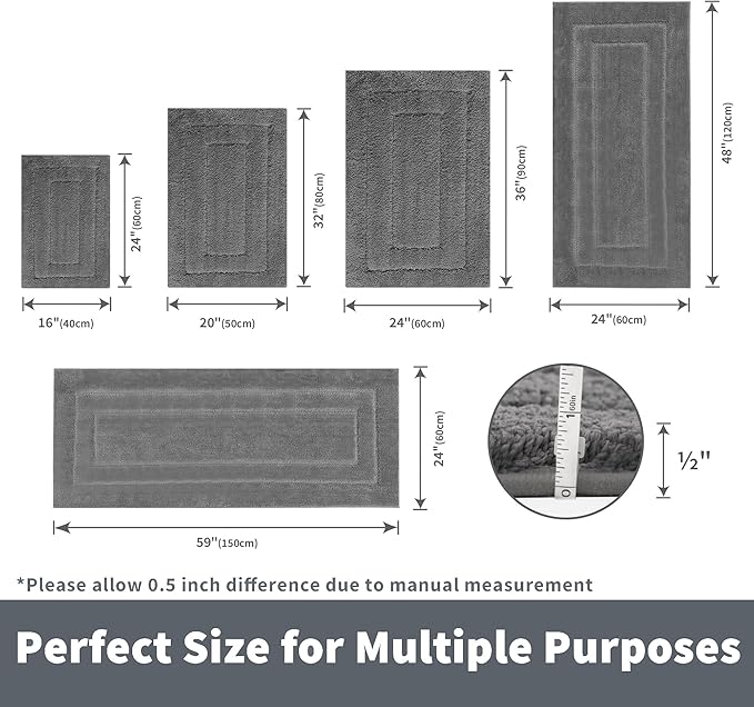 GRANNY SAYS Large Bathroom Rugs Non Slip Washable, 24" x 48", Water Absorbent Bath Mats for Bathroom, Thick Soft Shaggy Bath Rug, Microfiber Shower Room Floor Mat Decor, Deep Gray
