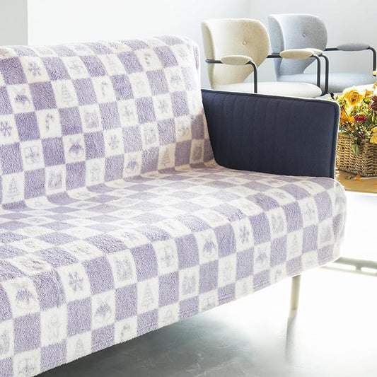 EMME Checkered Blanket Twin Size - 60"x80" Lavender Knit Blanket Soft Fluffy Patterned Blankets for Couch, Sofa, Chair, Bed, Camping, Picnic, Travel