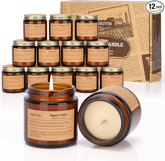 12 Pack Candles for Home Scented,Scented Candles Gift Set for Women,Natural Soy Wax Amber Jar Candle Set for Men,Aromatherapy Candle for Birthday,Mother's Day,Father's Day,Anniversary.
