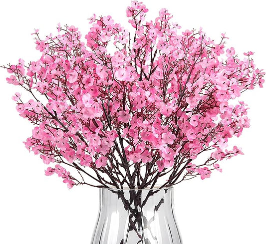 8Pcs Babys Breath Artificial Flowers Silk,Real Touch Pink Bouquets Fake Flowers for Vase Home Office Wedding Indoor Outdoor Centerpiece Table Decorations