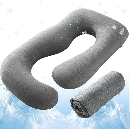 Sasttie Cooling Pregnancy Pillow Cover, 57-inch U Shaped Pregnancy Pillow Case, Cooling Maternity Pillow Cover Fits 55/57 Inch Pregnant Pillow, Grey