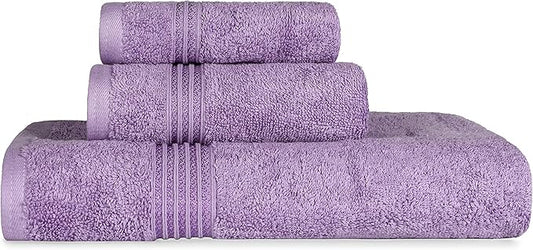 Superior Egyptian Cotton 3-Piece Towel Set, Basic Towels For Bathroom, Home Decor, Guest Bath, Shower, Apartment, Included 1 Face, 1 Hand, 1 Bath Towel, Washcloth, Quick Dry, Royal Purple