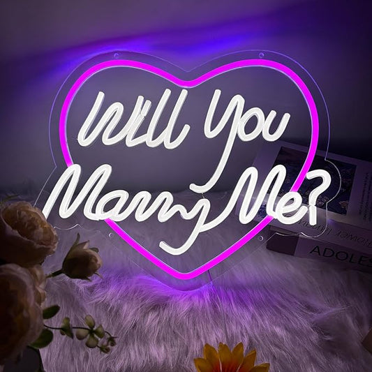 Will You Marry Me Neon Signs for Wall Decor, Marry Me Neon Lights Gift for Girls, Proposal Led Neon Sign for Wedding Party Birthday Gift