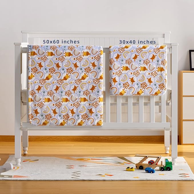 DaysU Plush Flannel Sherpa Baby Blanket for Girls Boys, Portable Reversible Soft Micro Fleece Baby Crib Throw Blanket with Animal Print for Newborn and Nursery, Giraffe, 30"x40"
