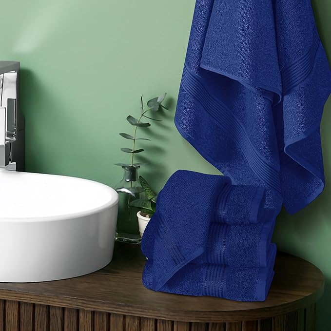 Belizzi Home Ultra Soft 6 Pack Cotton Towel Set, Contains 2 Bath Towels 28x55 inch, 2 Hand Towels 16x24 inch & 2 Wash Coths 12x12 inch, Ideal Everyday use, Compact & Lightweight - Navy Blue