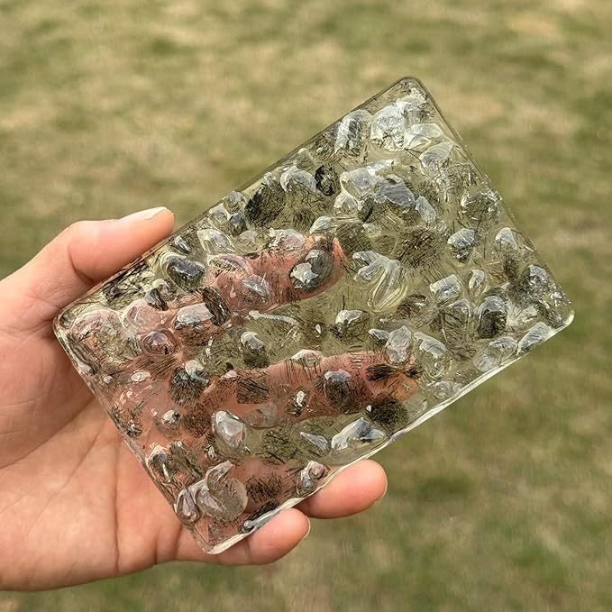Handmade River Rock Rectangle Bar Soap Holder Stone Pebbles Soap Dish for Shower and Bathroom Decor, Natural Soap Tray to Keep The Soap Dry Resin Kitchen Decoration (Crystal rutilated)