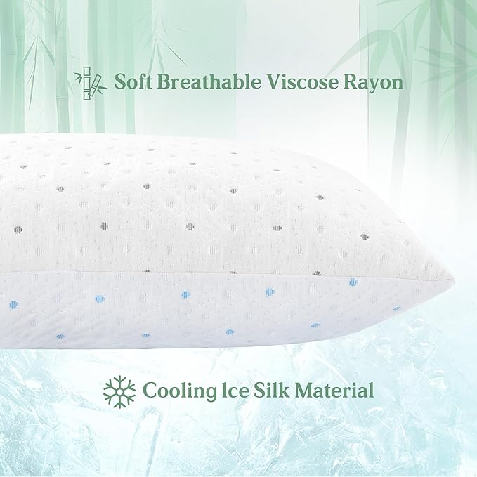 Cooling King Size Pillows Set of 2 Adjustable Loft & Firmness King Shredded Memory Foam Pillows with Cooling & Soft Cover Bed Pillows for Sleeping for Side Back Stomach Sleeper King Pillows