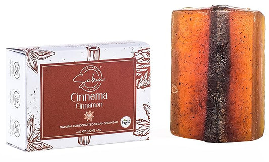 Sabun Co. Cinnema Natural Soap Bar - Cinnamon Essential Oil, Cinnamon Powder and Stick inside - Moisturizing Glycerin Soap - 100% Handmade, Vegan - Exfoliating Bar Soap [4.23 oz - 120 gr]