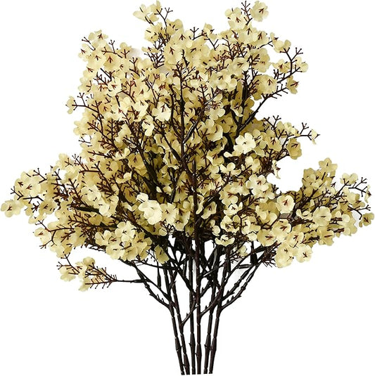 Mandy's Light Yellow Artificial Baby’s Breath Flowers 6 Bundles Silk Gypsophila with Bendable Stems for Fall Centerpiece Wedding Decor and Table Arrangements