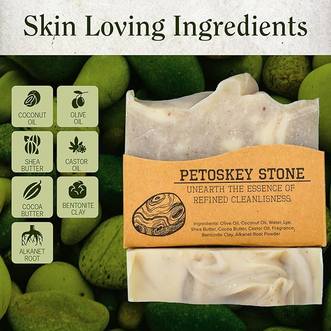 Compass Soap Petoskey Stone | Natural Bar Soap for Men | Soap Bars with Minimalist & Gentle Lather | Best Mens Bar Soap | Natural, Paraben & Phthalate Free Bath Soap for Men | 5 oz. Pack of 2