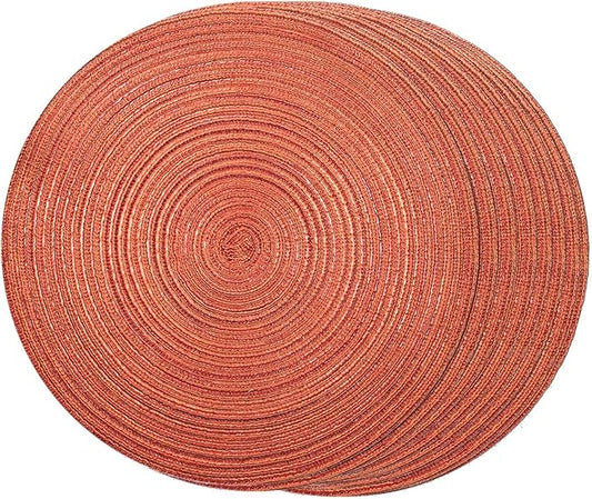 FunWheat Round Braided Placemats Set of 8 Place mats for Dining Tables Woven Heat Resistant Table Mats 15 inch for Fall(Orange,8pcs)