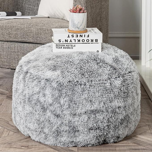 Asuprui Grey Ottoman Foot Rest NO Filler Pouf Ottoman Unstuffed 20x20x12 Inches Round Pouf Seat Bean Bag Chair Foldable Floor Chair Storage for Living Room Bedroom Cover ONLY
