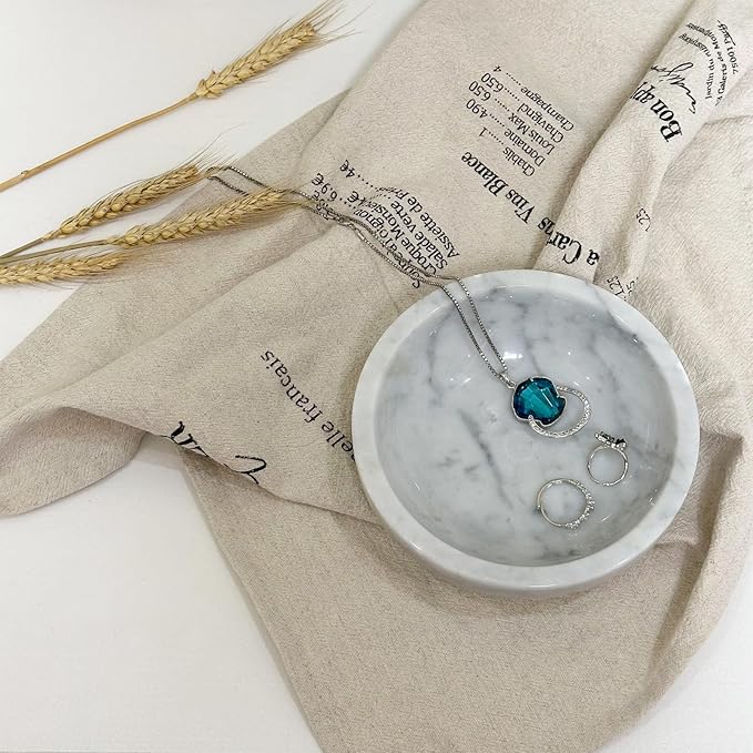 Small Decorative White Marble Bowl, 5.9 inches,Natural Stone Round Bowl for Home Decor, Fruit, Nuts, Jewelry tray,Coffee Tables Centerpiece, Soap Serving (White-small)