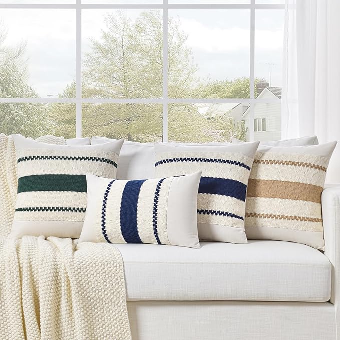 Fancy Homi Set of 2 Navy Blue Decorative Throw Pillow Covers 16x16 Inch for Couch Bed Sofa Living Room Office, Aesthetic Modern Organic Farmhouse Home Decor, Soft Cotton Woven Textured Cushion Case