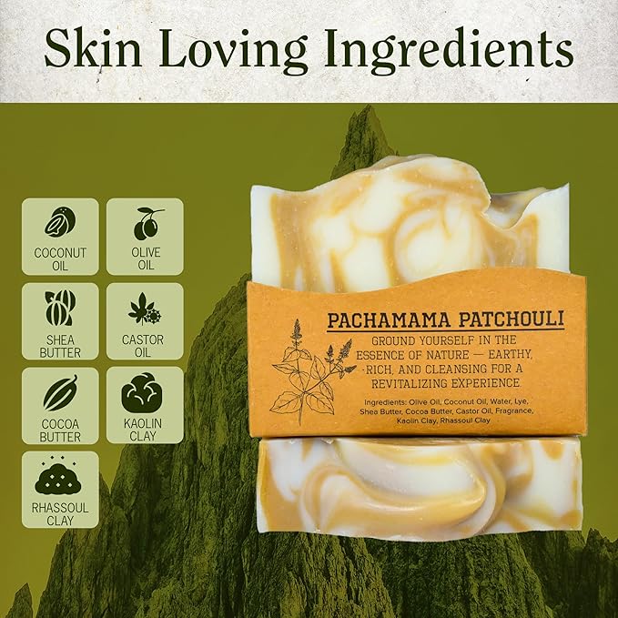 Compass Soap Pachamama Patchouli | Natural Bar Soap for Men & Women | Body & Face Soap Bar for Women and Men | Minimalist & Gentle Lather| Natural Bath Soap, Paraben & Phthalate Free|5 oz Pack of 2