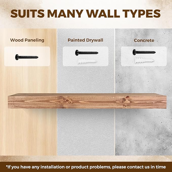 36x3x7 inch Floating Shelves Wall Mounted - Set of 2 Wood Rustic Solid Wood Wall Shelf - Heavy Duty Decorative Storage Shelves for Living Room, Bedroom, Bathroom, Kitchen