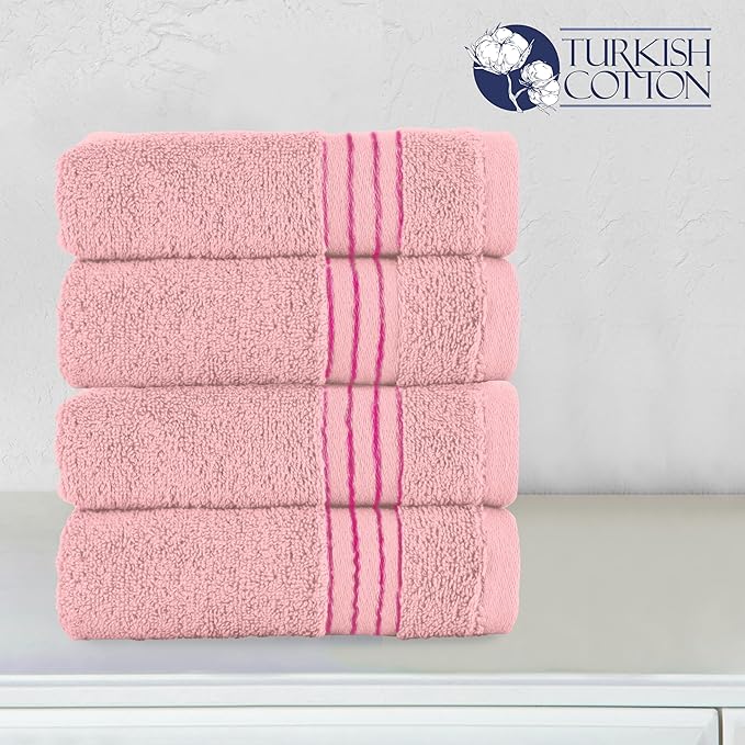 Elegant Comfort Premium Turkish Cotton 4 Pack Hand Towel Set - 16 x 28 inch, Luxurious Hotel Spa Quality 100% Turkish Cotton 4PC Hand Towel Set - Highly Absorbent - Soft Bathroom Towels, Dusty Rose