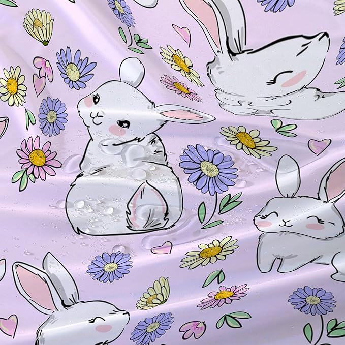 AILONEN Rabbit Bunny Shower Curtain for Bathroom,Cute Animal Shower Curtain Colorful Flower Decor Bath Curtain 72" W*78" H Polyester Fabric Waterproof Bathroom Bathtub Curtain with 12 Hooks