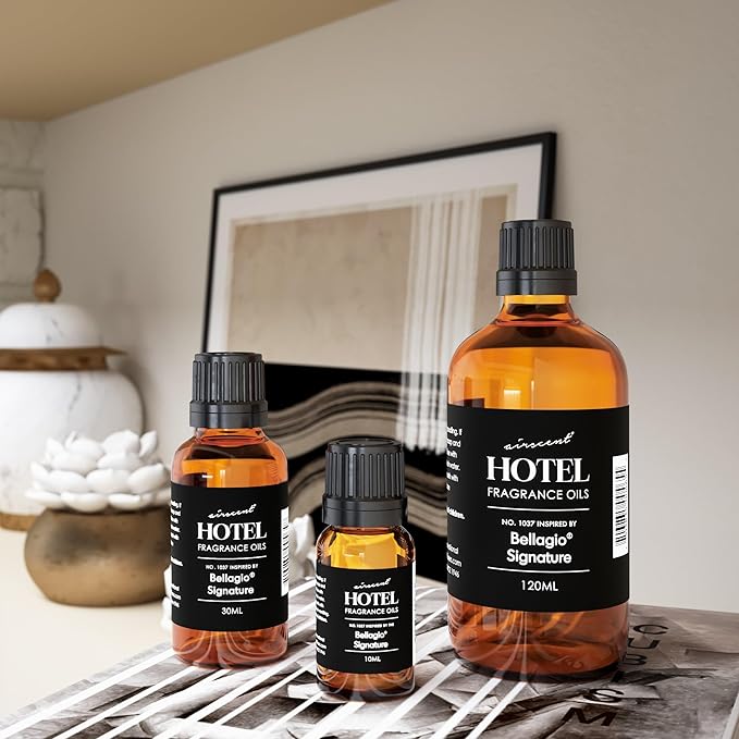 AirScent Hotel Diffuser Oil Inspired by The Bellagio Signature Scent - Premium Fragrance Oil No. 1037 for Ultrasonic and Waterless Diffusers and Crafting - 10 mL, 0.34 fl oz Glass Bottle with Dropper