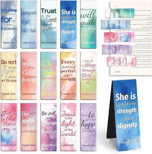 Kaluofan 15PCS Large Bible Quotes Magnetic Christian Bookmarks - Double Sided Magnet Book Markers for Women Students Teachers Supplies