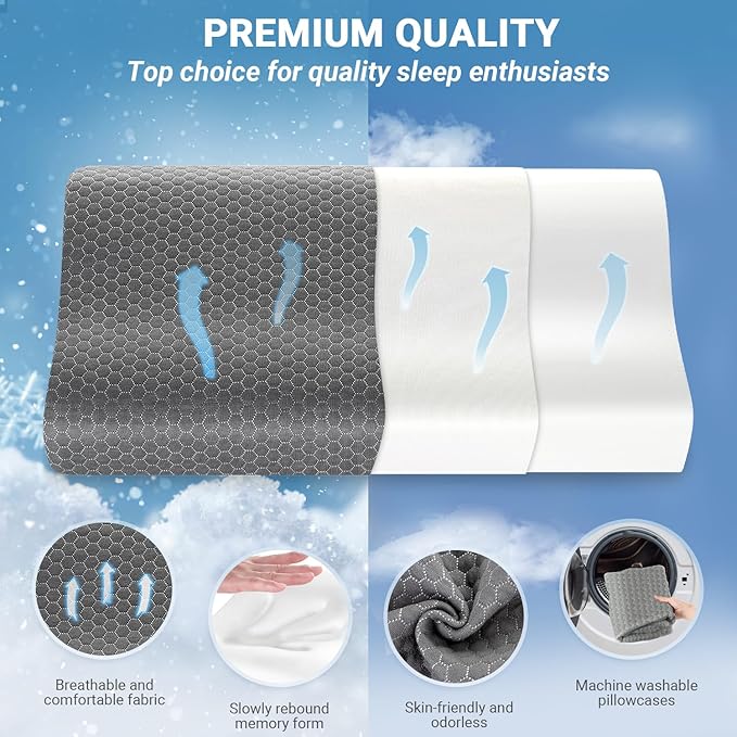 Neck Pillow Bed Pillow for Sleeping Memory Foam Pillows for Side Back Stomach Sleeper,Dark Grey