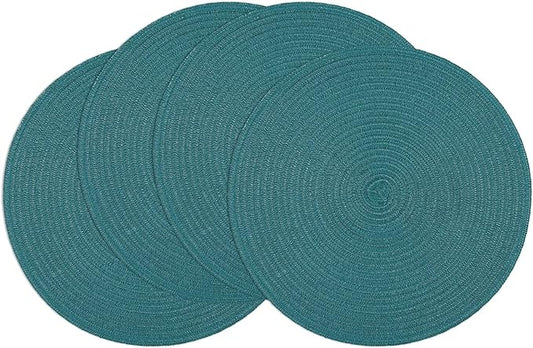 SHACOS Round Placemats Set of 4 Woven Braided Table Placemats 15 inch Circle Place Mats Washable Non Slip Table Mats for Home Wedding Party, Teal Green
