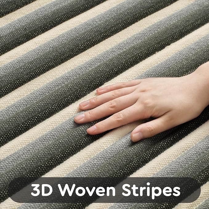 tchdio Striped Bath Mat Rug, Super Absorbent Non Slip Bath Mats for Bathroom Floor 3D Woven Gradient Bathroom Mat with Tassels Machine Washable Bathroom Rugs Beside Tub, 17" x 24", Green